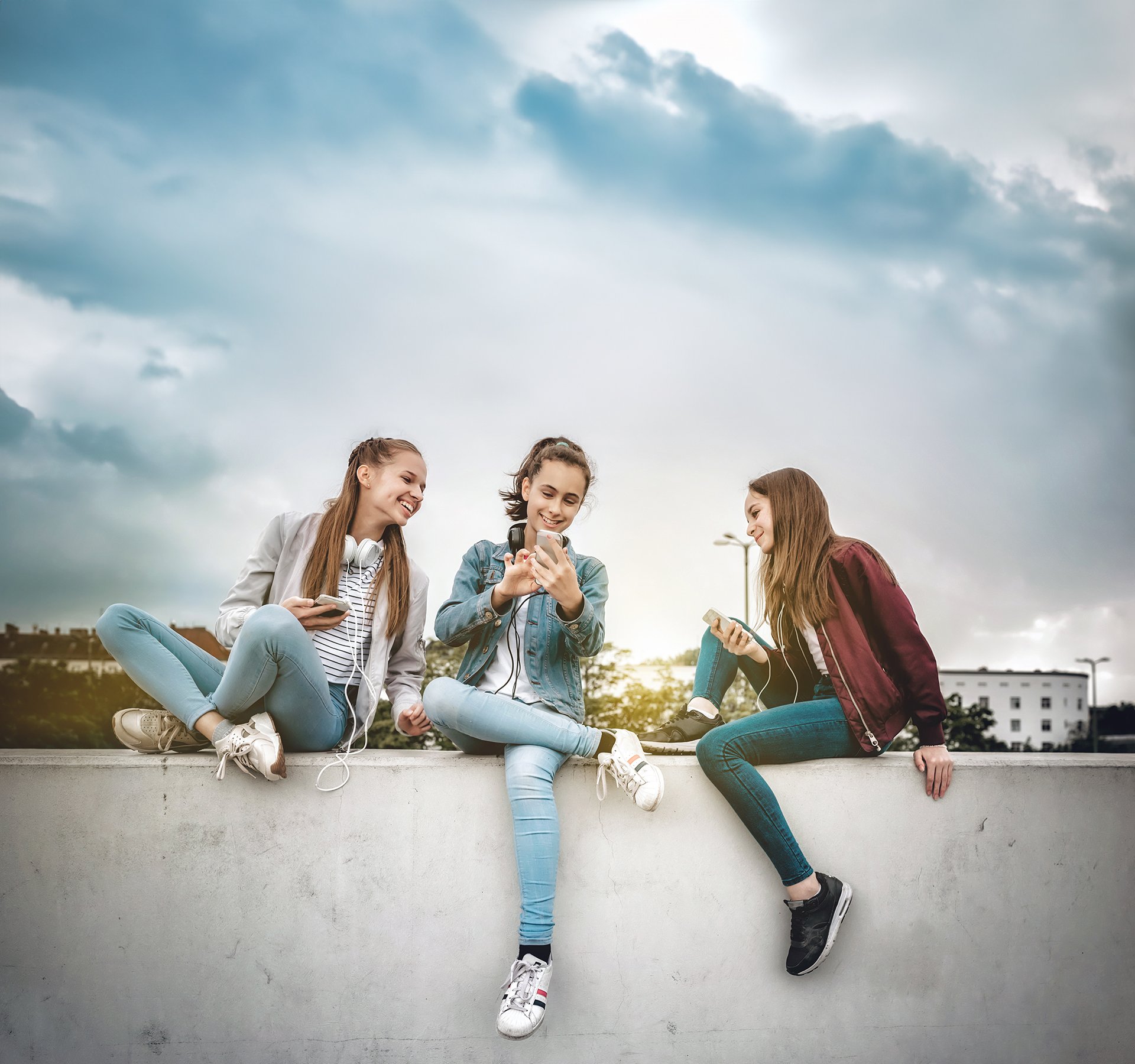 Teen girls together outdoors
